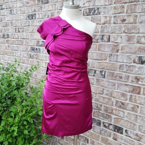 NWT Express One-Shoulder Pleated Layer Dress Pink - Picture 1 of 6